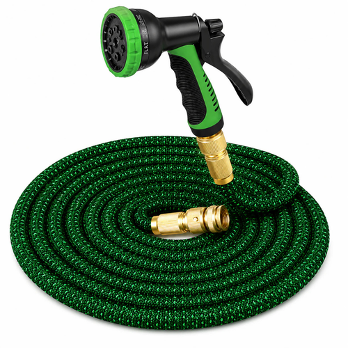 Mangueira Expansível 37 Metros - Reforçada, Grossa - Conectores em aço dourado - Com Bico 8 Jatos