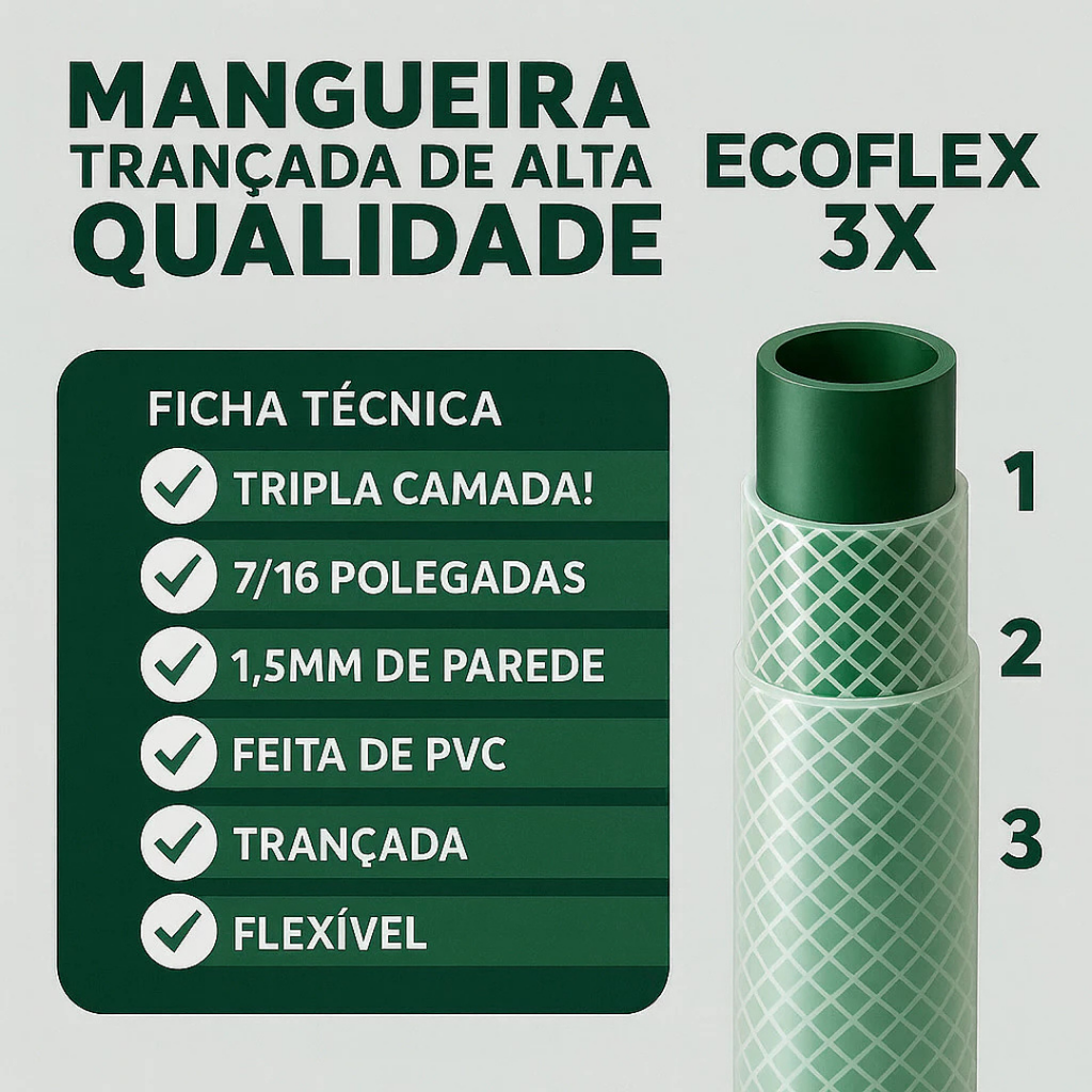Mangueira De Jardim Trançada Reforçada Completa Limpeza Quintal
