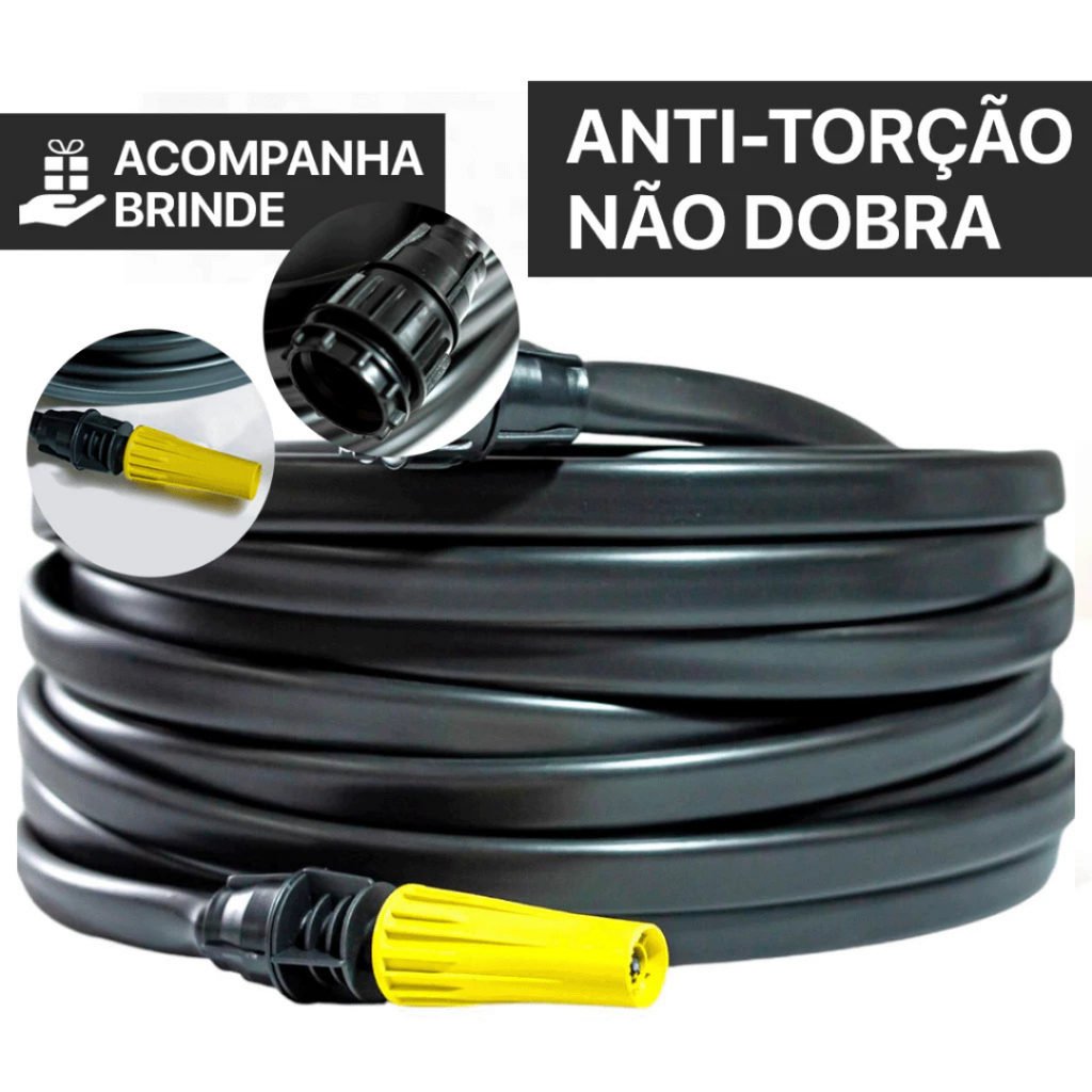 Mangueira Antitorção Resistente e Reforçada Preta para Jardim