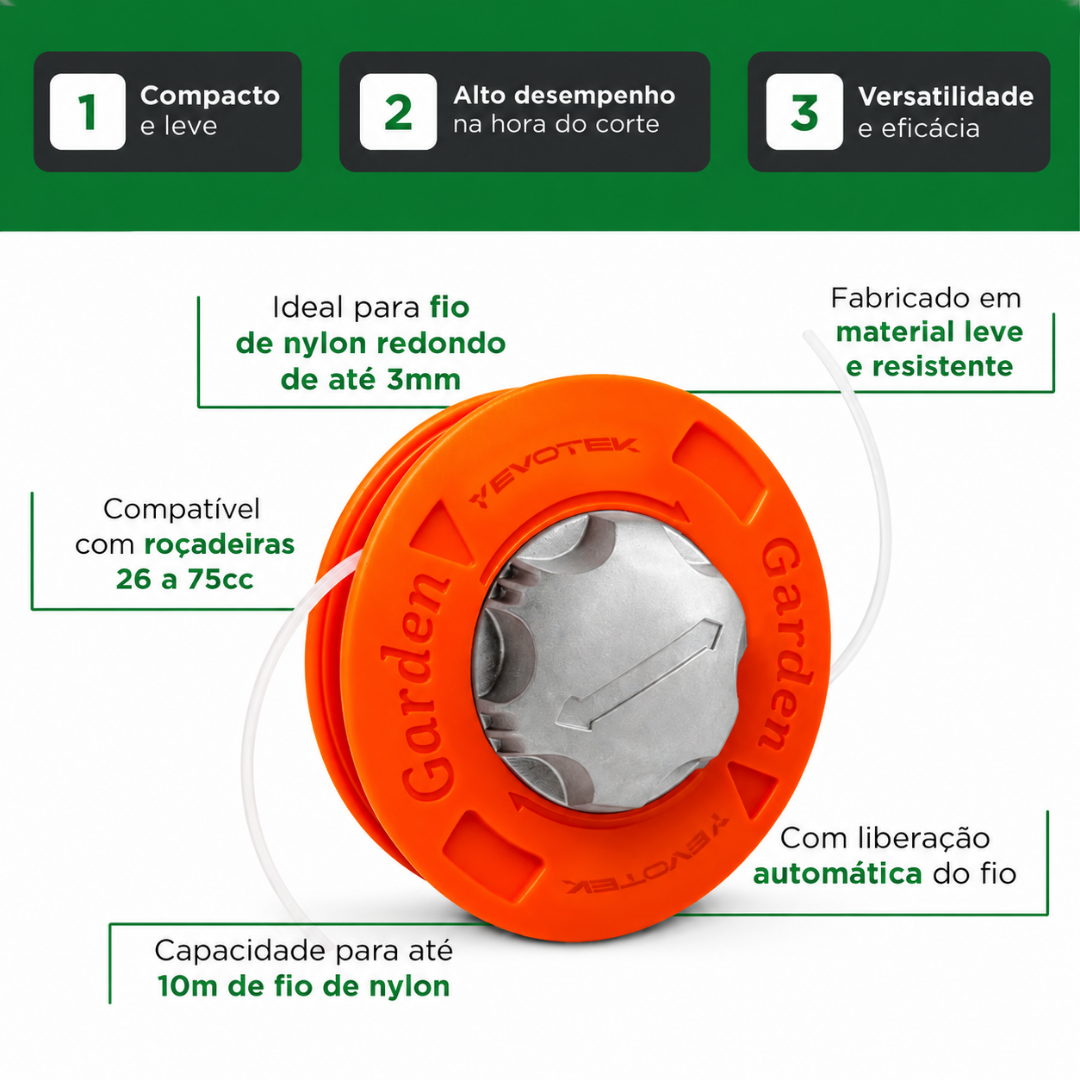 Carretel Automático para Cortador de Grama Universal + BRINDE HOJE: Kit Proteção com Óculos e Luva Profissional🔥