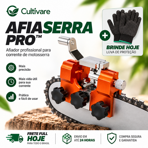AfiaSerra Pro™ - Afiador Profissional para Motosserra + BRINDE HOJE: Luvas de Proteção GRÁTIS