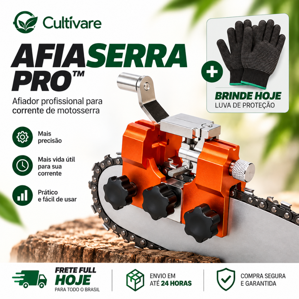 AfiaSerra Pro™ - Afiador Profissional para Motosserra + BRINDE HOJE: Luvas de Proteção GRÁTIS