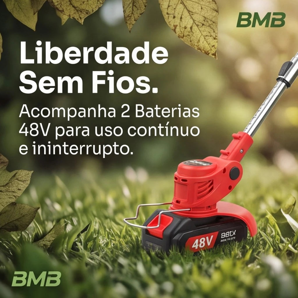 Roçadeira Aparador Cortador De Grama Elétrico Recarregável Com Rodas 2 Baterias de Lítio Kit completo