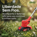 Roçadeira Aparador Cortador De Grama Elétrico Recarregável Com Rodas 2 Baterias de Lítio Kit completo