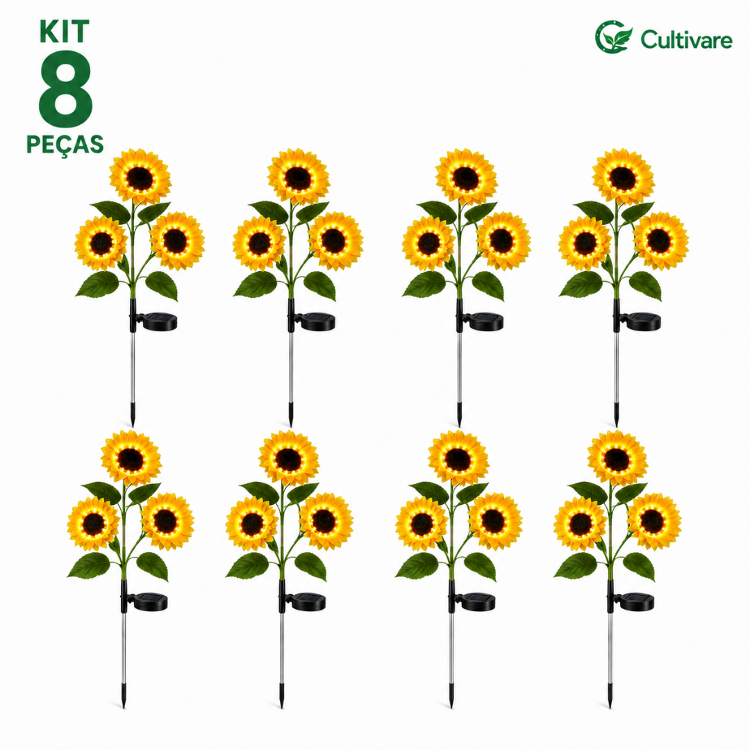 Luminária Solar de Girassol para Jardim com LEDs À Prova D'água IP65 - POR TEMPO LIMITADO🔥