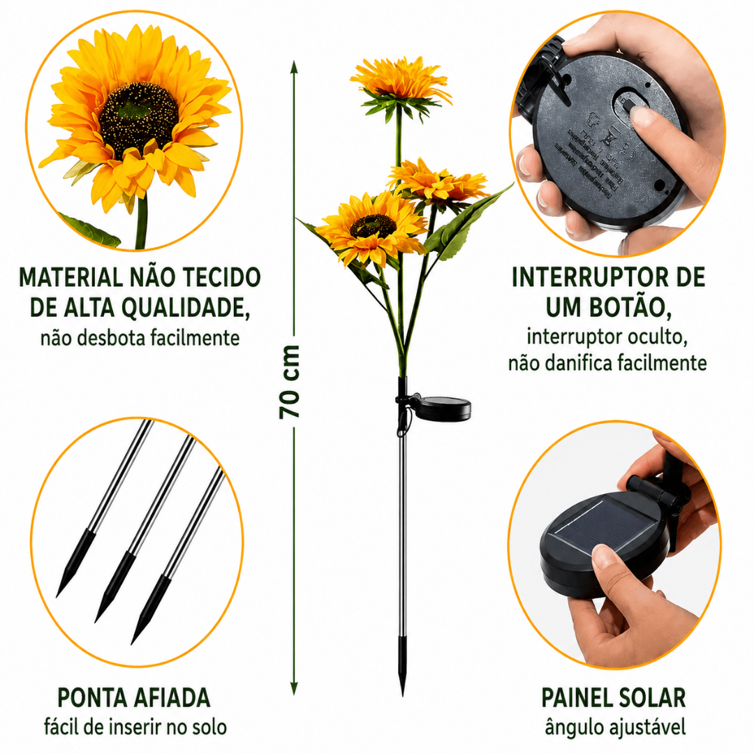 Luminária Solar de Girassol para Jardim com LEDs À Prova D'água IP65 - POR TEMPO LIMITADO🔥