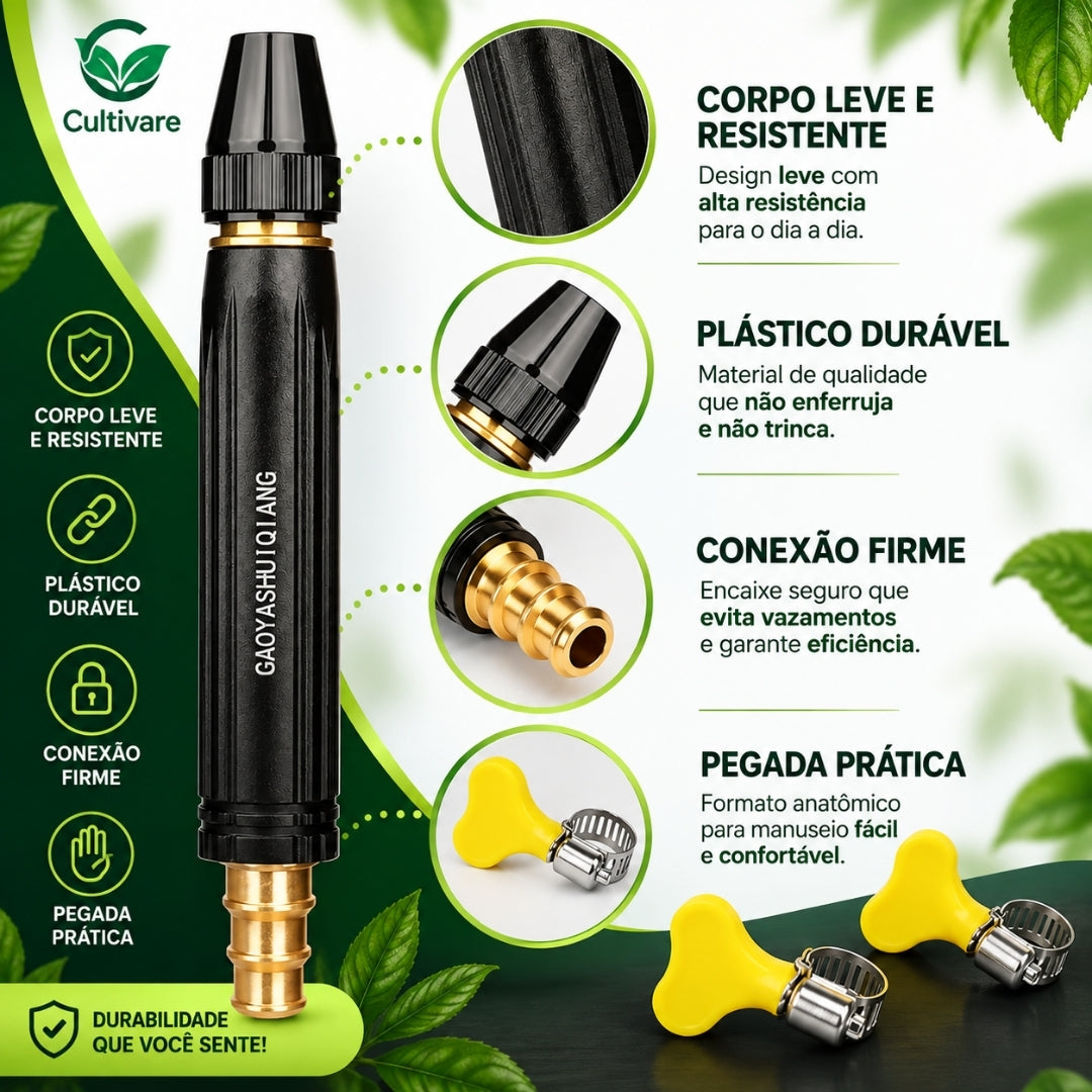 Bico de Alta Pressão 3 em 1 para Mangueira + BRINDE HOJE: Mangueira Reforçada de 10M