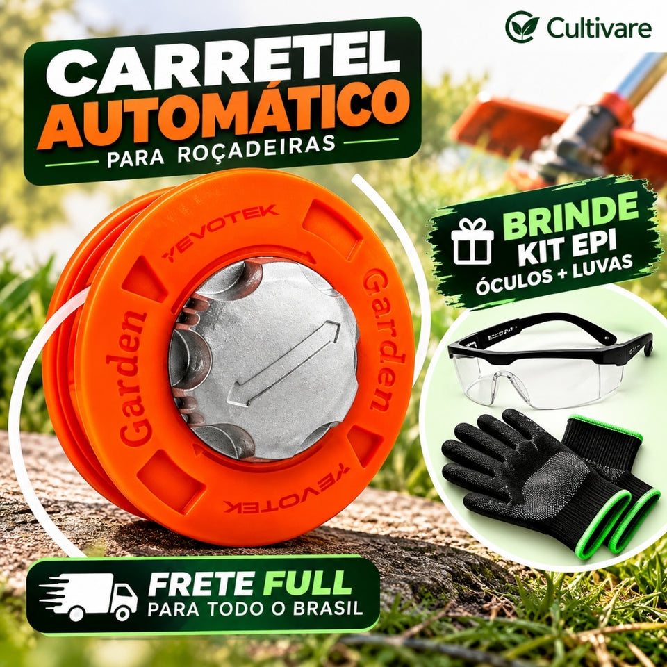 Carretel Automático para Cortador de Grama Universal + BRINDE HOJE: Kit Proteção com Óculos e Luva Profissional🔥